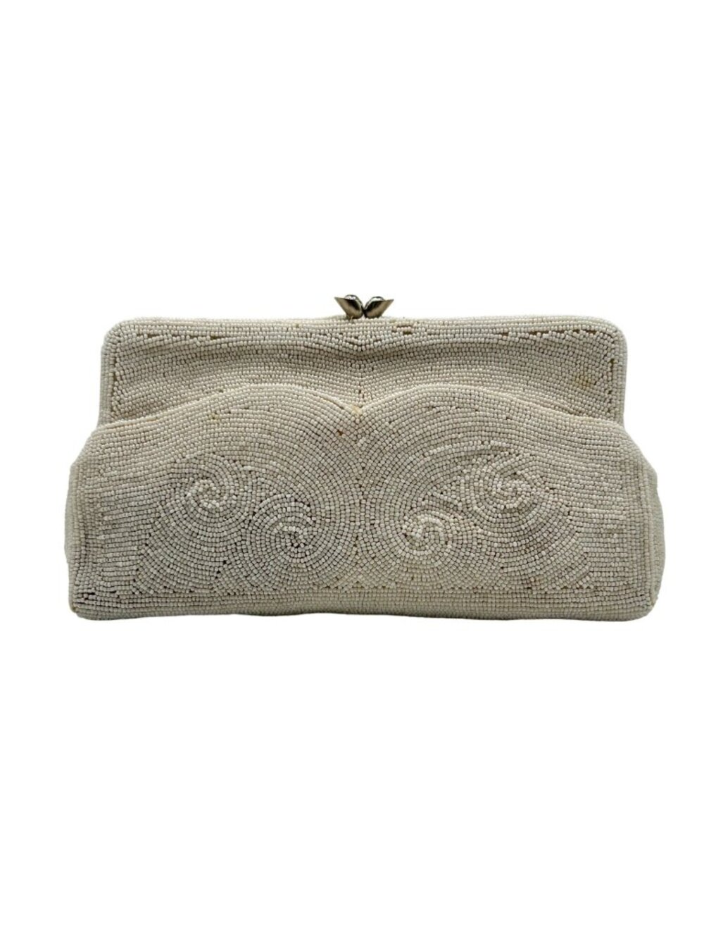 Magid White Seed Beaded Evening Clutch
